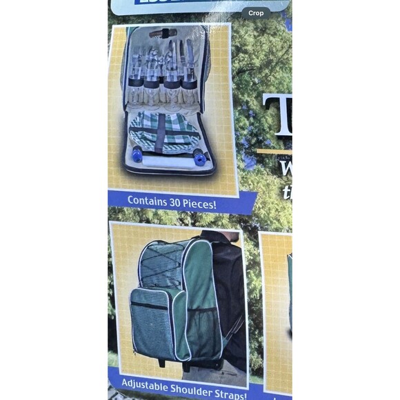Picnic Essentials 30pc Essential Travel Backpack Plates Green Insulated Cooler - Picture 4 of 11